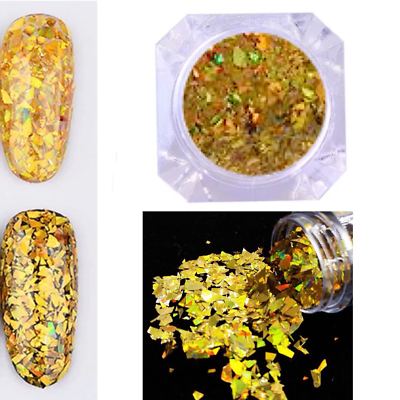 IRREGULAR BROKEN Flakes GLASS FOIL PAPER 3D SEQUINS Nail Art Glitter Pot Aurora 