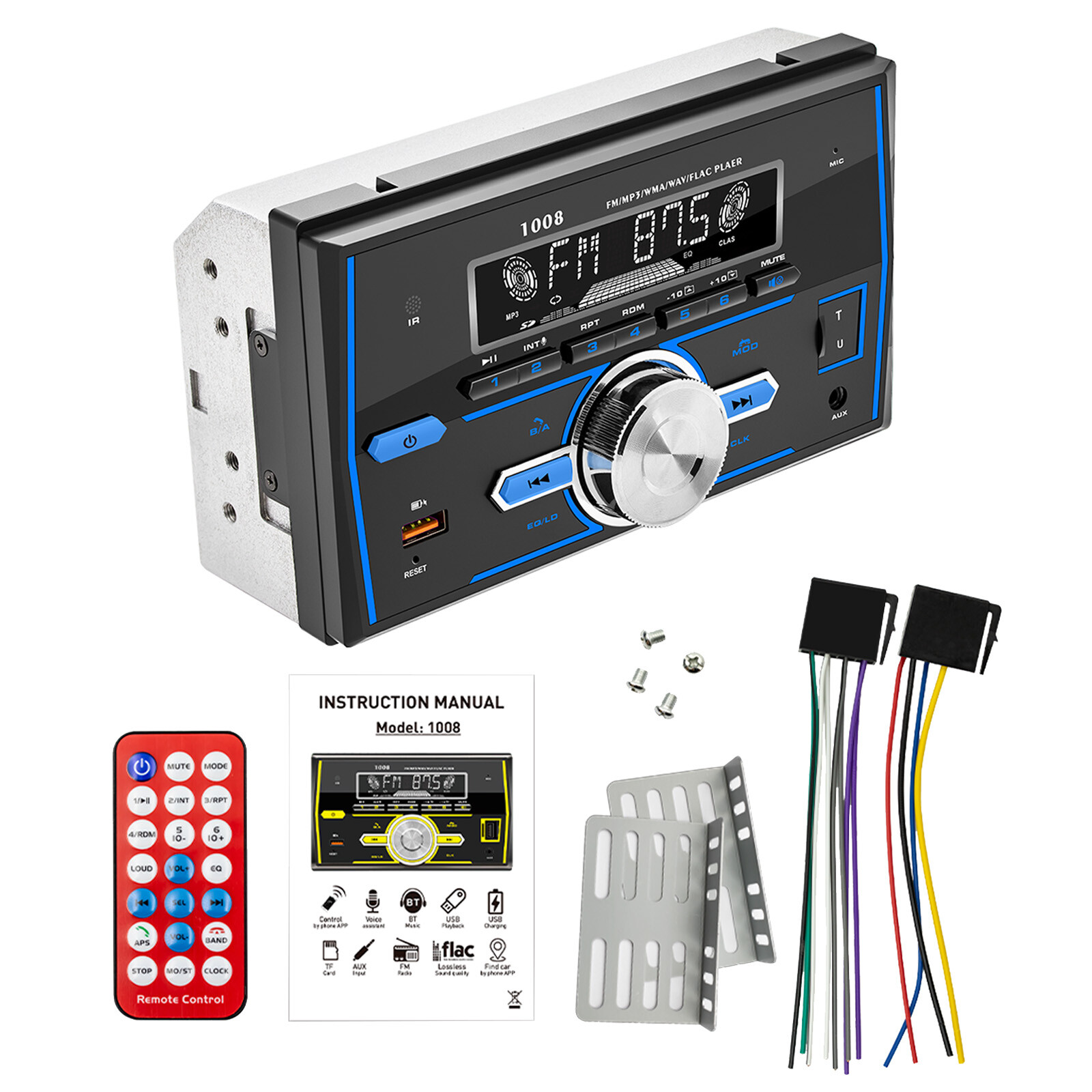 Double Din Car Card Bluetooth Stereo Radio FM Car MP3 Player Remote Control