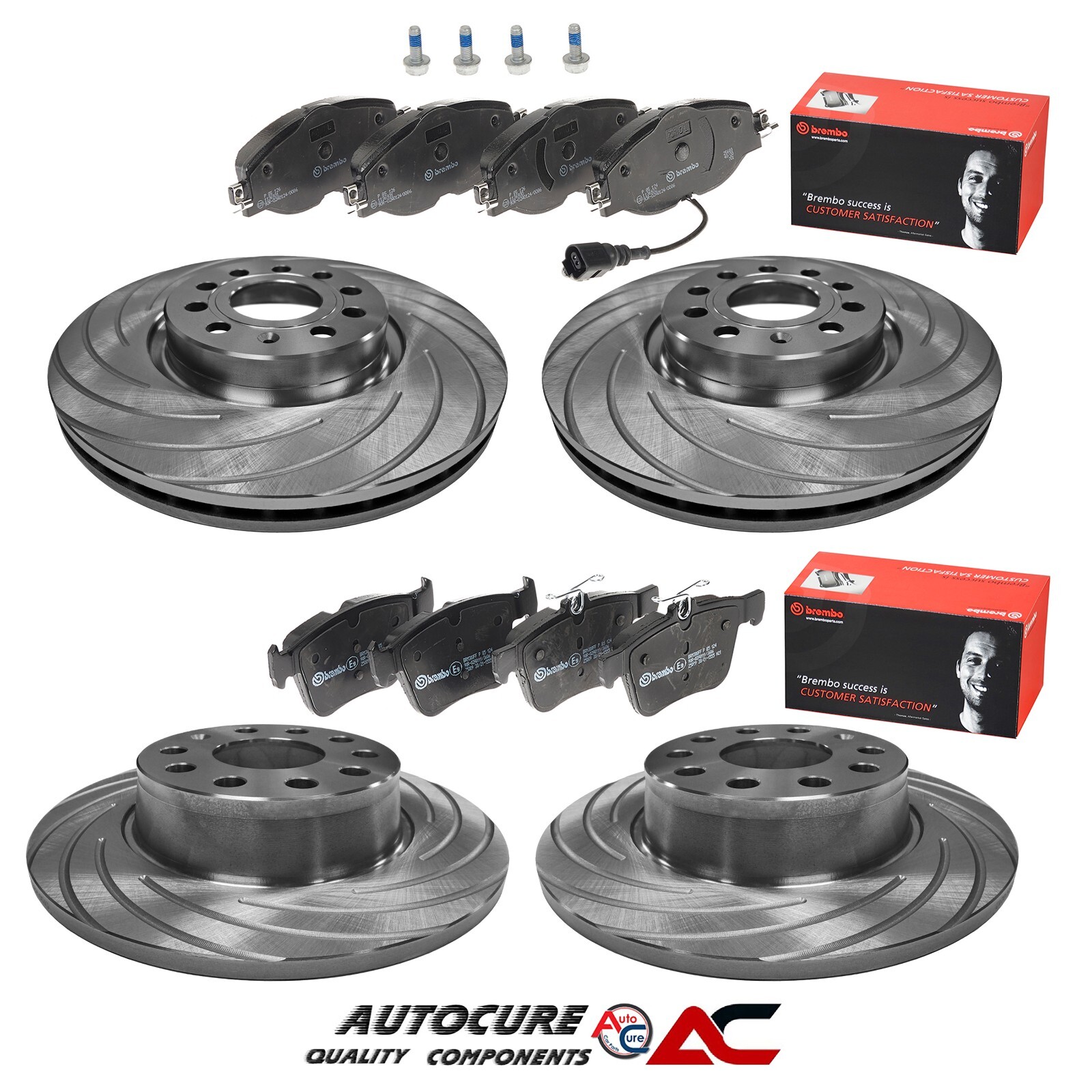 FOR SEAT LEON FR 2.0 TDI MK3 FRONT & REAR GROOVED BRAKE DISCS & BREMBO PADS