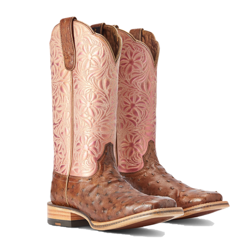 Pre-owned Ariat ® Ladies Donatella Ostrich & Rose Gold Metallic Boots 10042383
