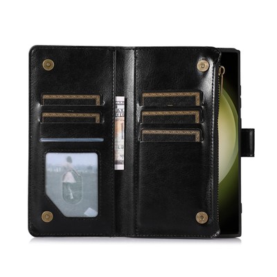 For Samsung Galaxy S23 Ultra S22 Plus S21 S20FE 9 Card Slots Zipper Wallet Case