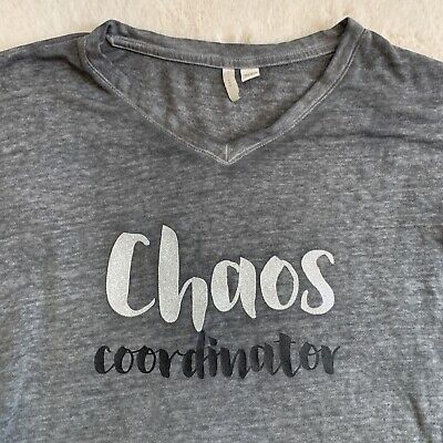 Chaos Coordinator Womens L 14 / 16 Funny Long Sleeve Tee Top T-Shirt Gray