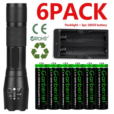 Dual Charger 4pc 18650 Li-ion Battery Rechargeable Batteries T6 LED Flashlight