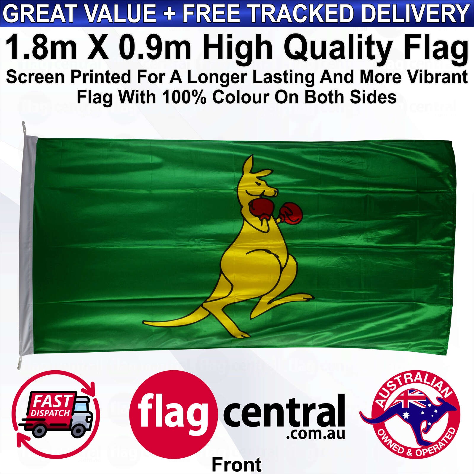 Boxing Kangaroo - 1.8m x 0.9m High-Quality Screen-Printed Flag