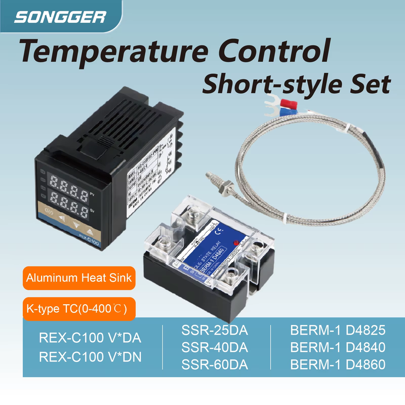 REX-C100 Temperature Controller Kit with K Type Thermocouple and 25DA 40DA 60DA