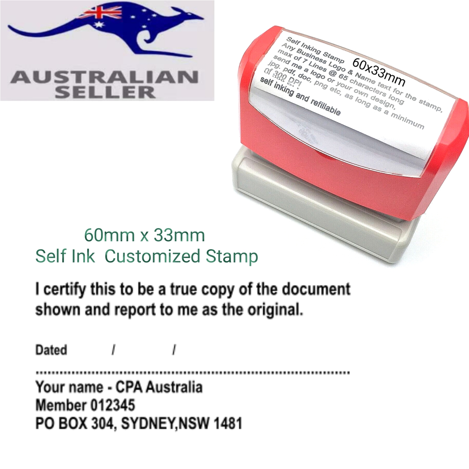 60 x 33mm Custom Certification Rubber Flash Stamp CPA Accountant Nurse Self Ink - Picture 1 of 2