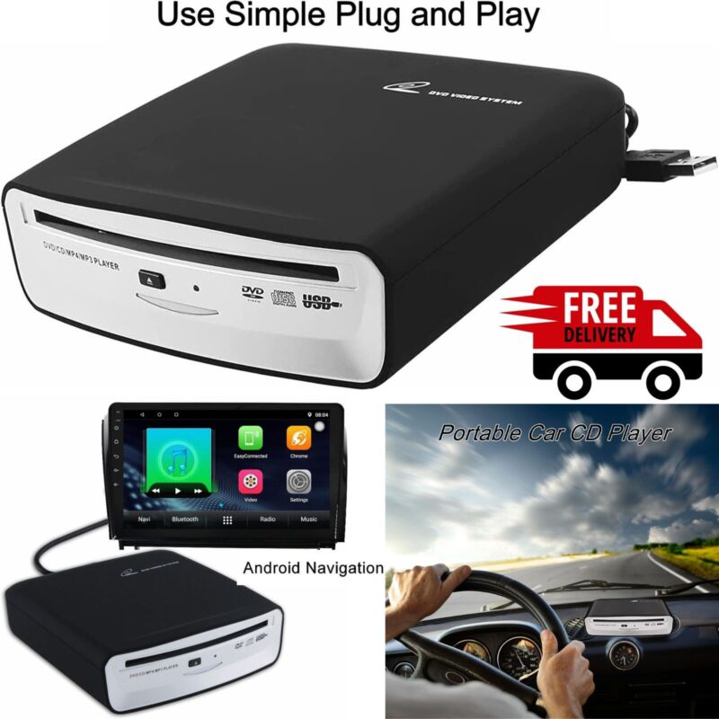 Portable Car Cd Dvd Player Universal With Usb Port Plug And Play Tv Pc Laptops