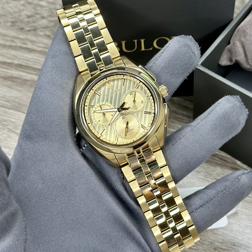 Pre-owned Bulova New✅curved✅  Curv Chronograph Gold Stainless Steel Men's Watch 97a125 $895