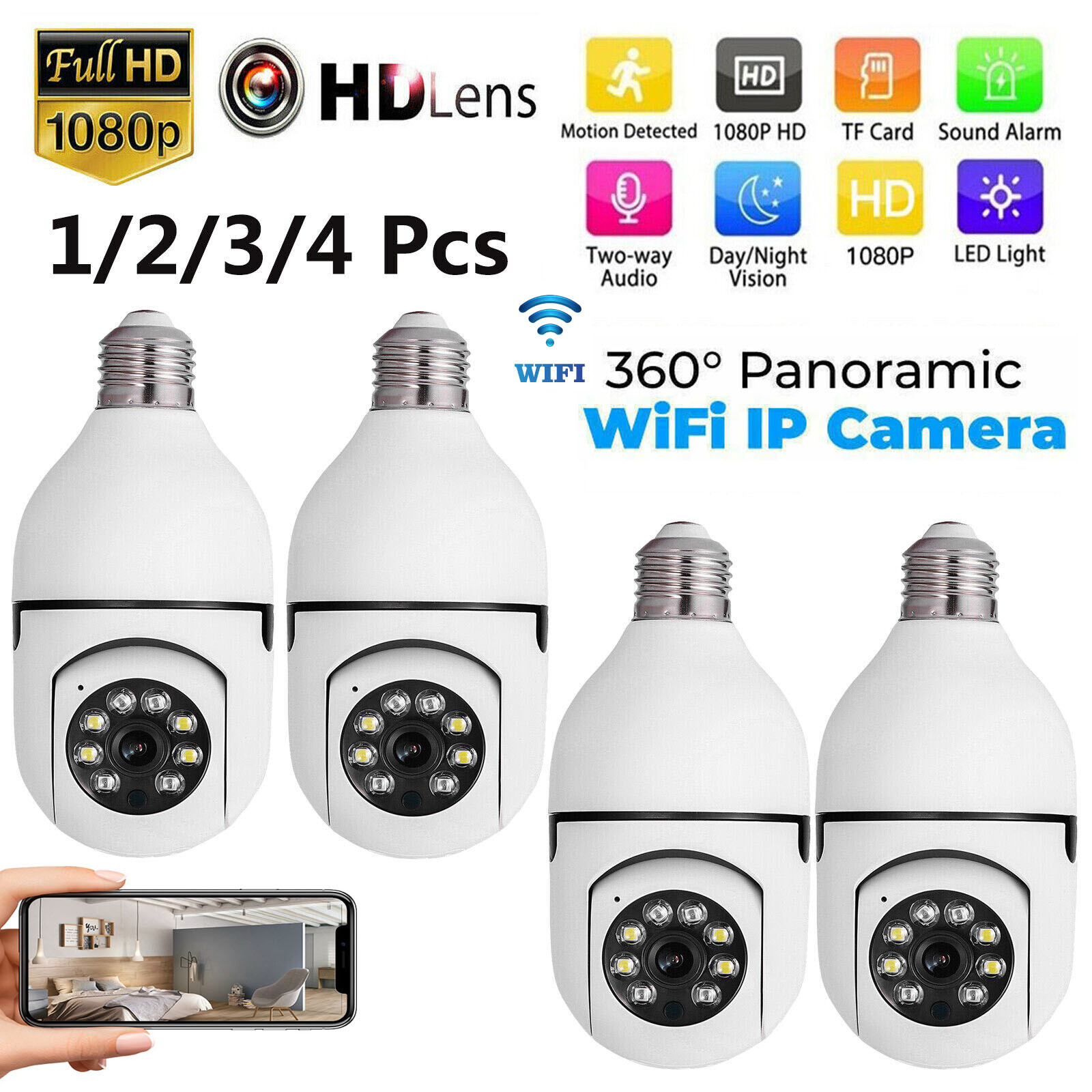LaView 4MP Bulb Security Camera 2.4GHz, 360° 2K Security Cameras Wireless Indoor