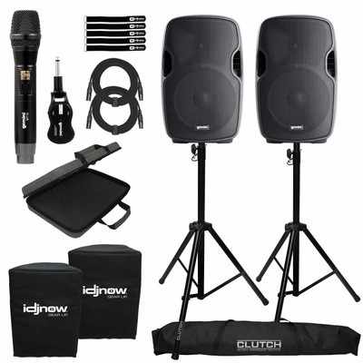 Gemini AS-1200P 12'' Active Speakers Pair w GMU-M100 Wireless Microphone Package