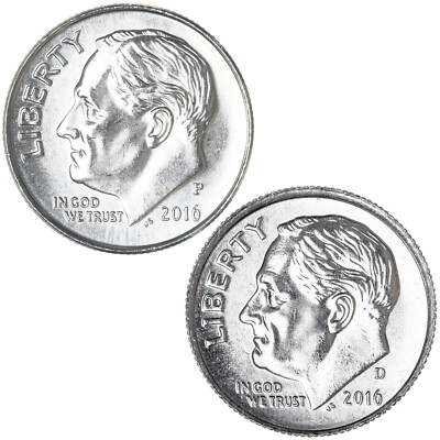 2016 P D Roosevelt Dime BU 2 Coin Year Set