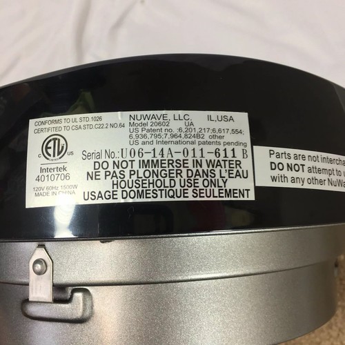 NuWave Pro Plus Infrared Oven Power Head Motor Model 20602 Black Top Part