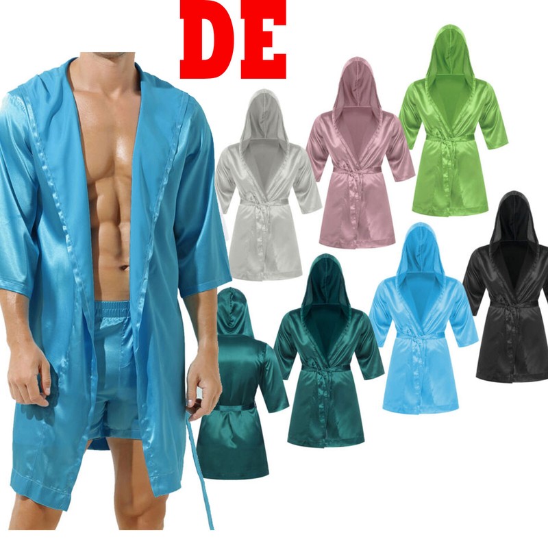 Herren Bademantel Aus Satin - Luxus Bademantel Mit Kapuze Und Gürtel