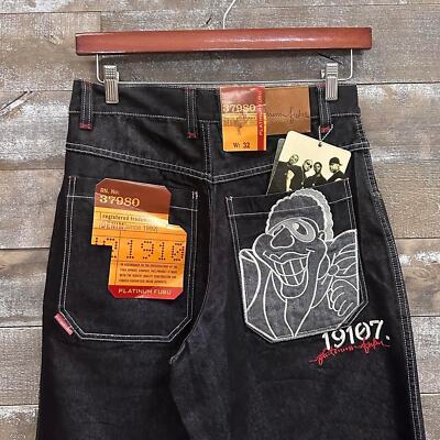Vintage Platinum Fubu Y2k Fat Albert Baggy Metallic Navy Skater Jeans Mens 32x34
