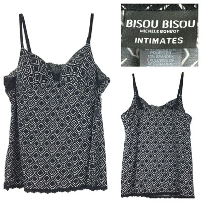 NEW Bisou Intimates Womens Large (34in Bust) Black Square Geometric Camisole Top