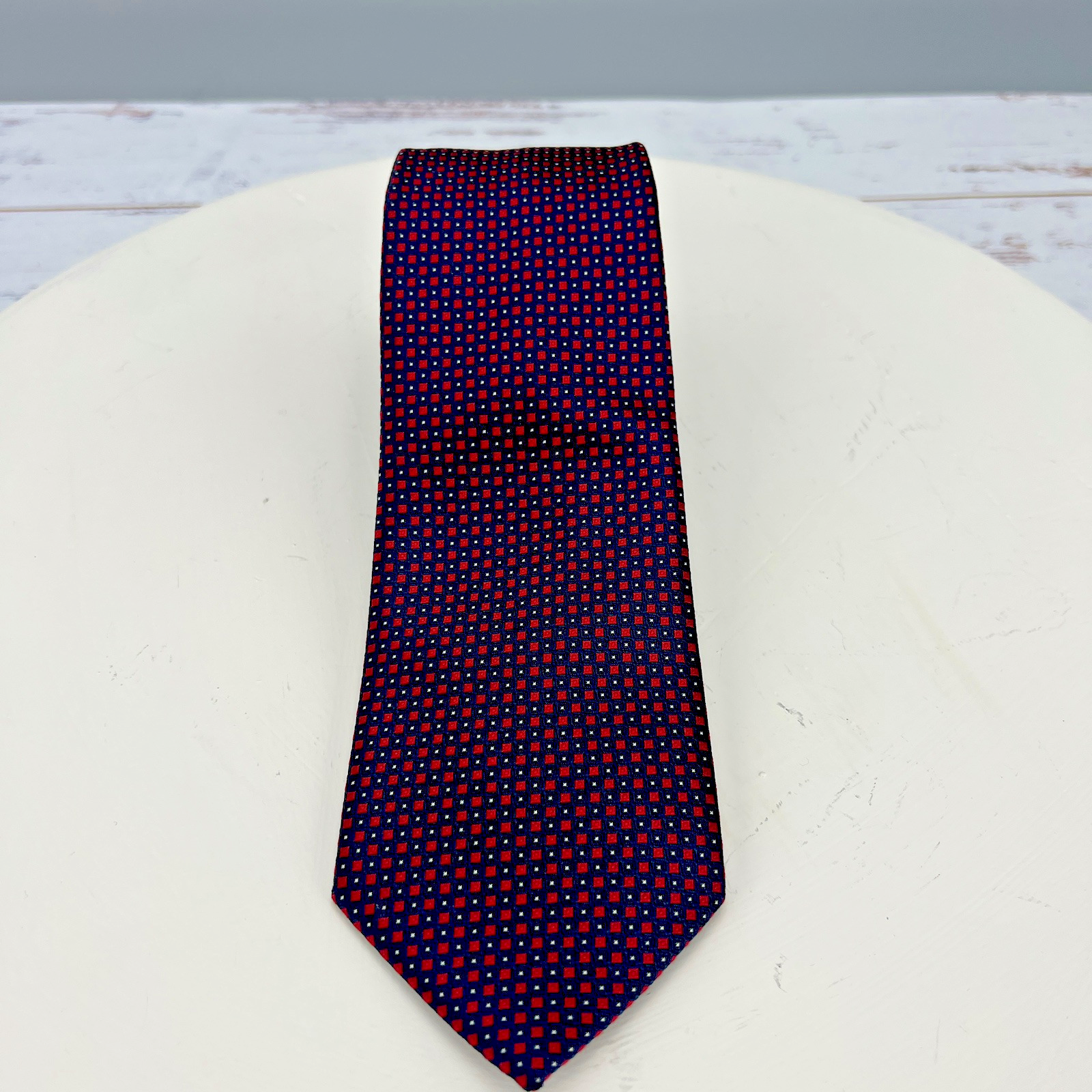 Rossini Vintage Mens Tie Red Blue Geometric Business Wedding Necktie