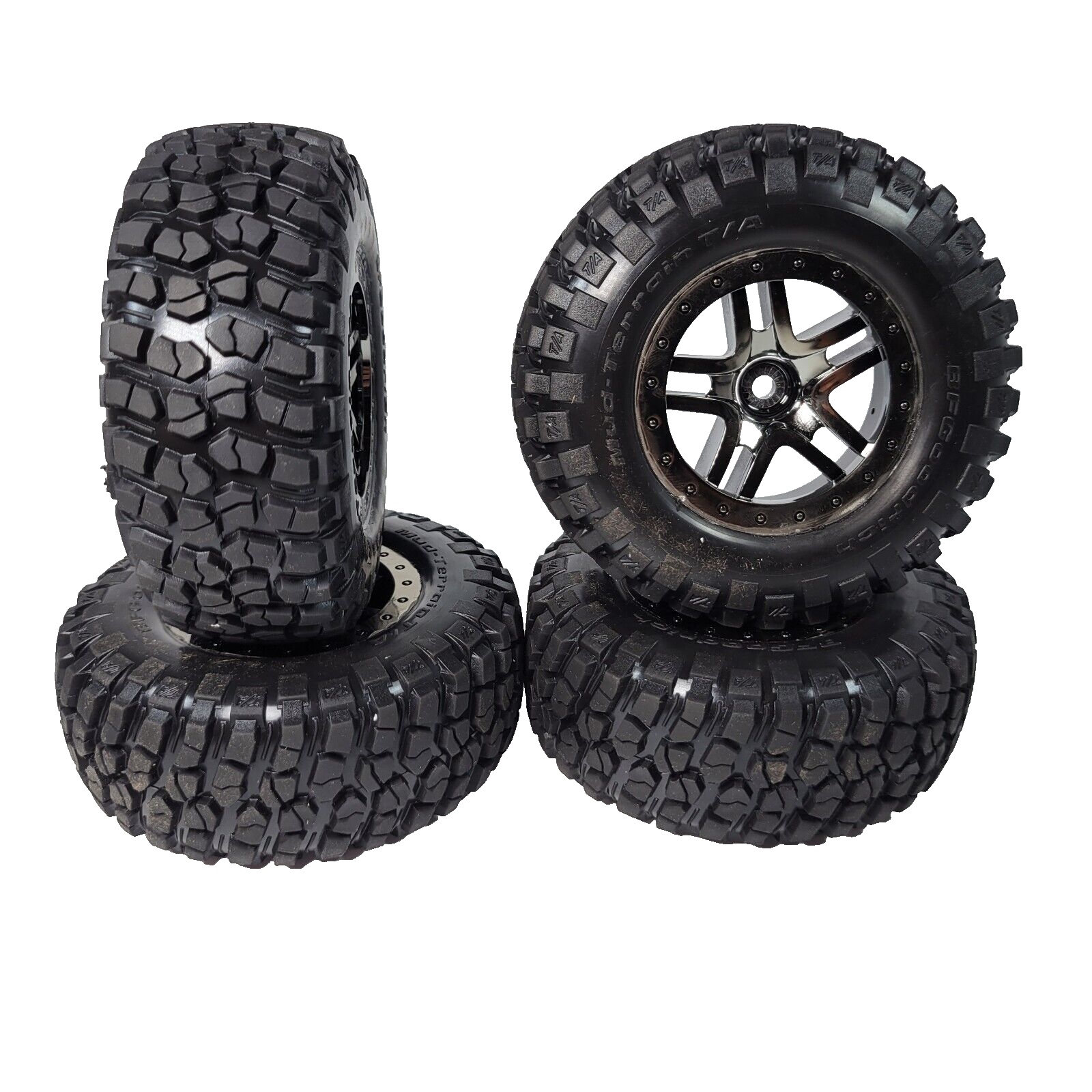 Fits Traxxas Slash Ultimate 4x4 Tires BF Goodrich S1 & 12mm Black Chrome Wheel