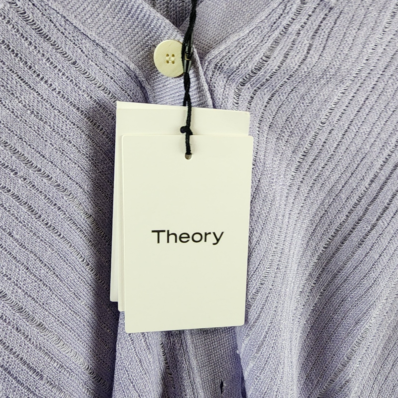 Theory Cropped Cardigan Women's P Soft Iris V-Neck Linen Blend Button Front L/S - Picture 6 of 14