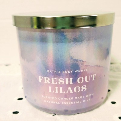 NWT BBW FRESH CUT LILACS 3 WICK 14.5 OZ ESSENTIAL OILS FLORAL SCENTED CANDLE