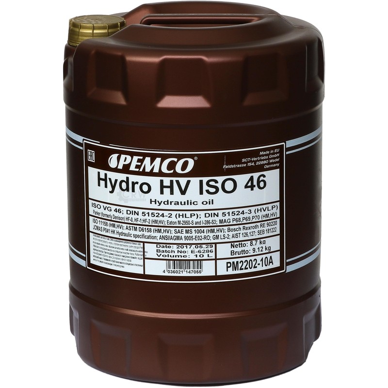 10 Litre Original Pemco Huile Hydraulique Hydro Hv Iso 46 Hkp 68 Huile