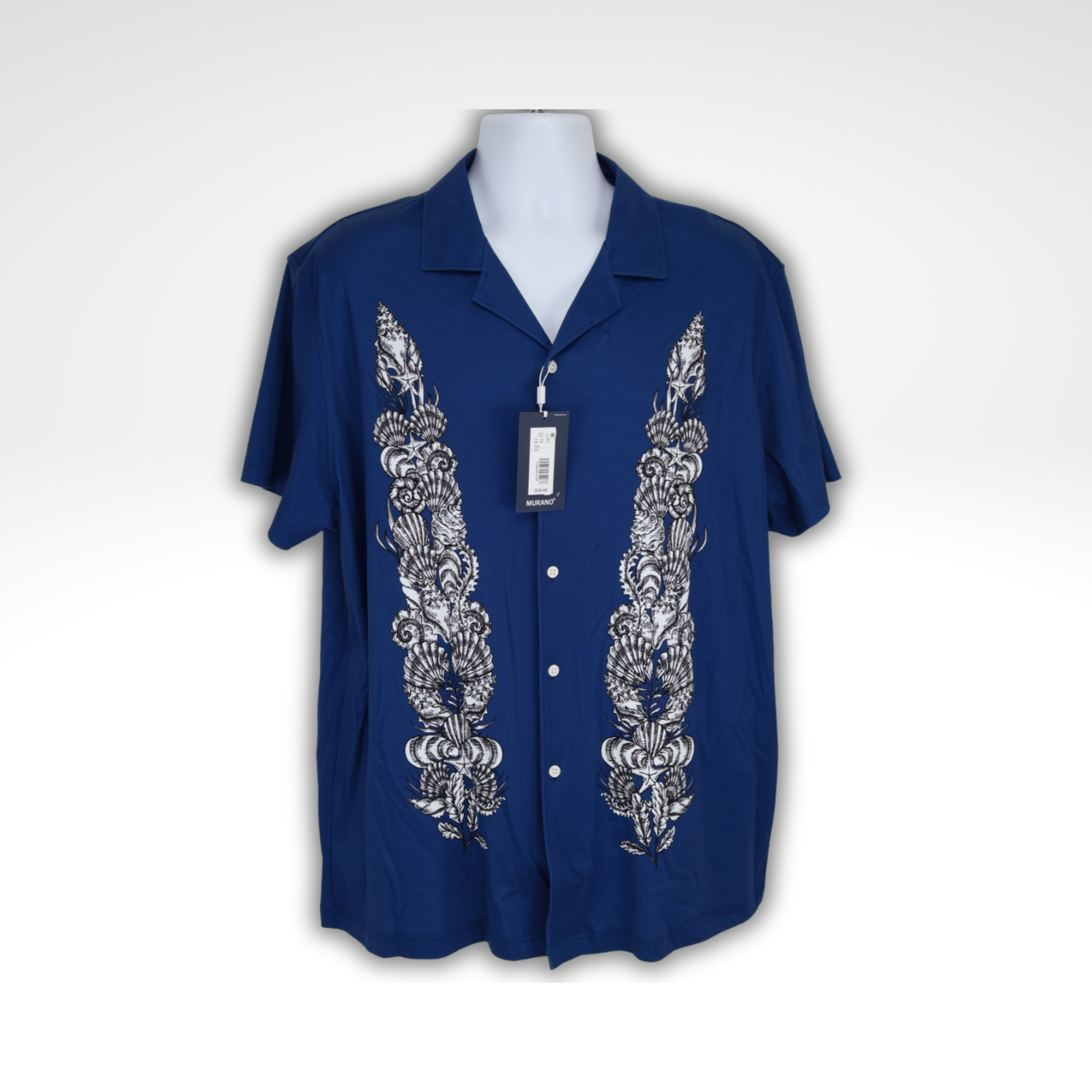 Murano Camp Shirt Men’s XXL Blue Maritime Print Short Sleeve Button Up
