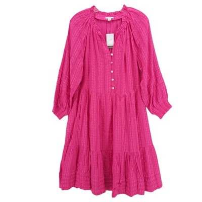 NWT J. JILL Hot Pink Dress Tiered Embroidered  Cotton Rayon Blend LARGE TALL LT