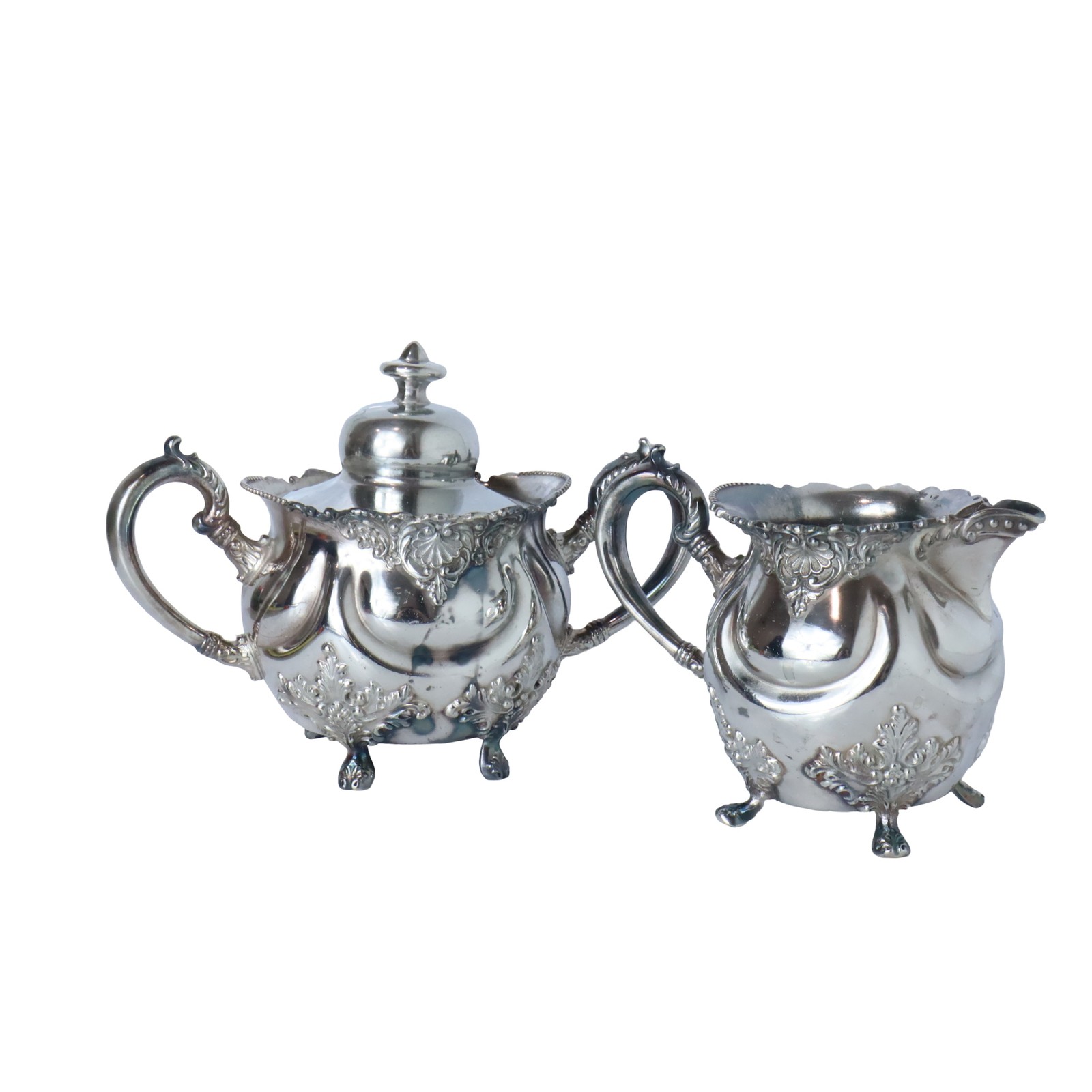 Vintage EG Webster Silver Plate Sugar Bowl Creamer Set Repousse Acanthus