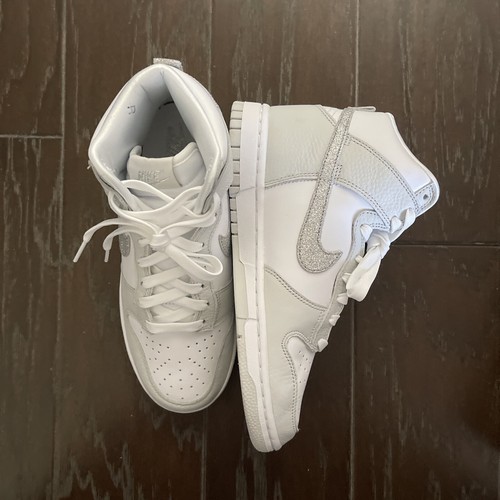 Size 7 - Nike Dunk High Silver Glitter Swoosh Women's Sparkly White Grey |  eBay