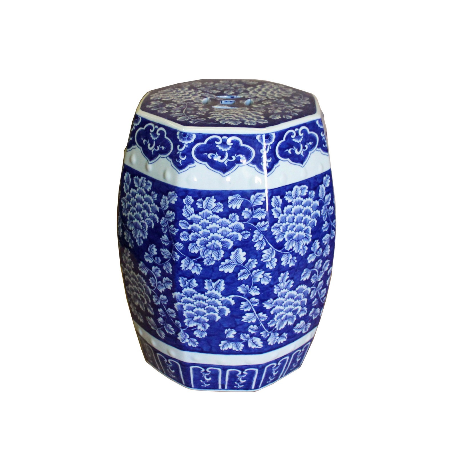 Chinese Blue & White Porcelain Floral Theme Octagon Stool Table cs4348S Chinese Blue & White Porcelain Floral Theme Octagon Stool Table cs4348S