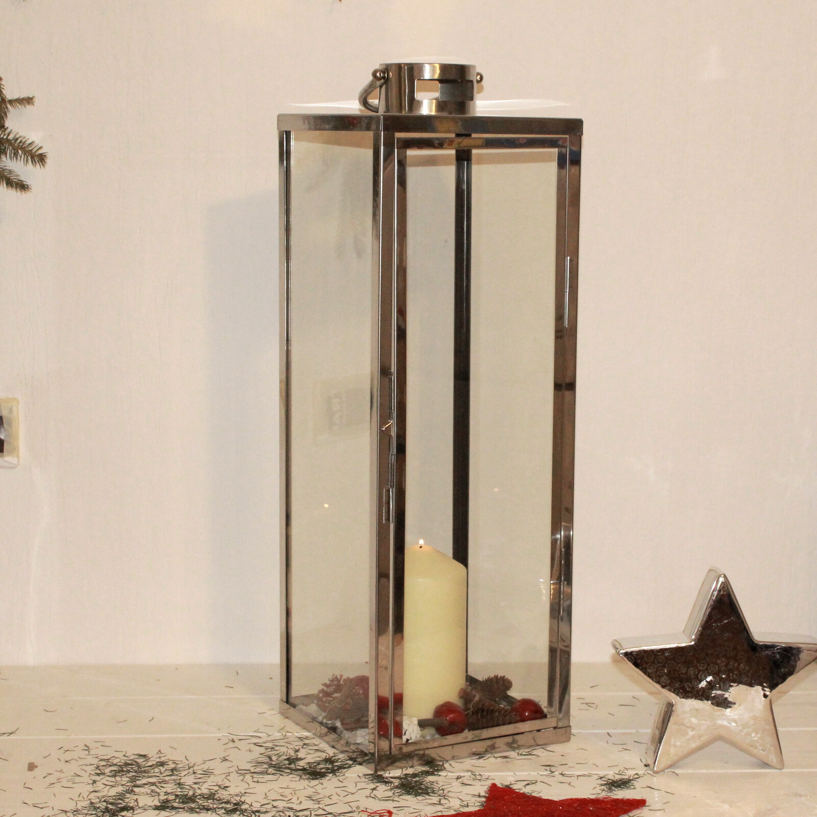 XXL Bodenlaterne Edelstahl 70 cm Terasse Garten Foyer