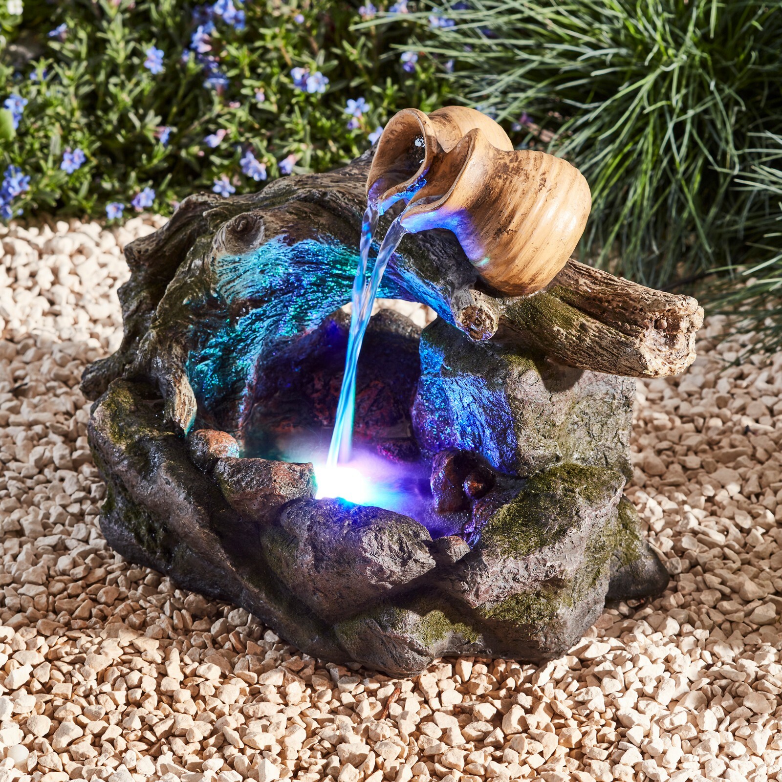 Serenity Table Top Cascade Pots Water Feature LED 26cm Garden Fountain