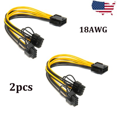2pcs GPU VGA PCIe 8 Pin Female to Dual 2X 8 Pin Male PCI Express Power Adapter