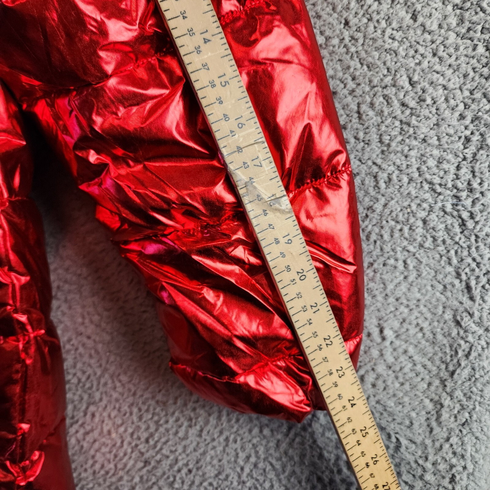 White Mark Plus Size Metallic Puffer Coat with Hoodie Women's 2XL Red Full Zip~ - Picture 9 of 14