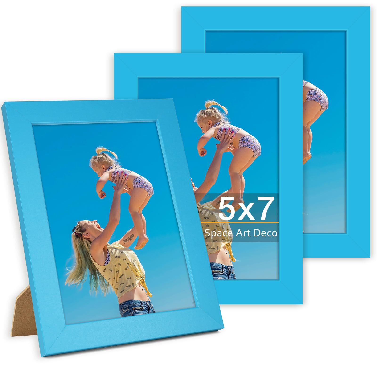 3 Pack 5x7 Blue Collage Picture Frame Glass Wall Tabletop Multi Photo Display