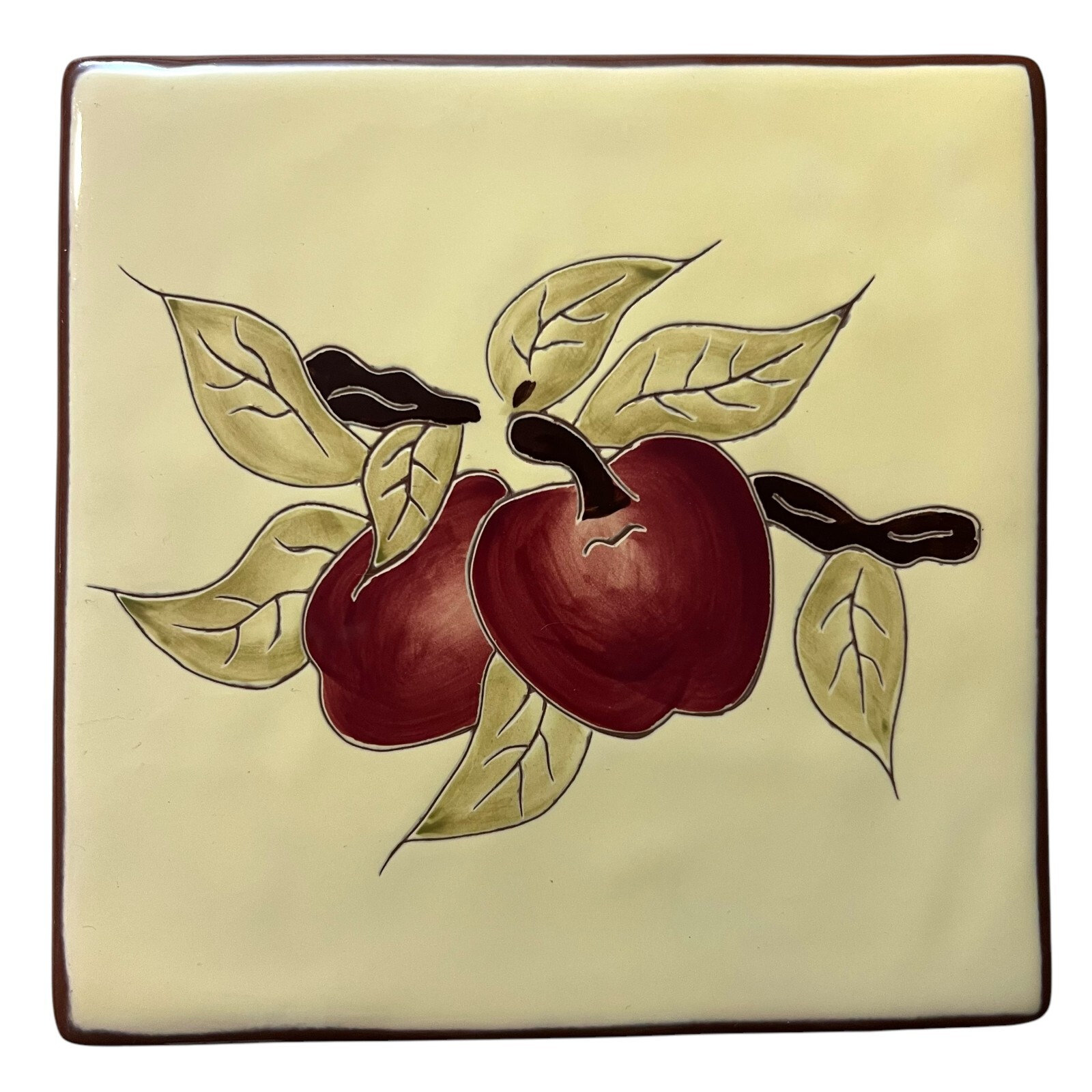 Handcrafted Ceramic Trivet Tile Apple Design Kitchen Home Decor Rustic 6 1/4 in