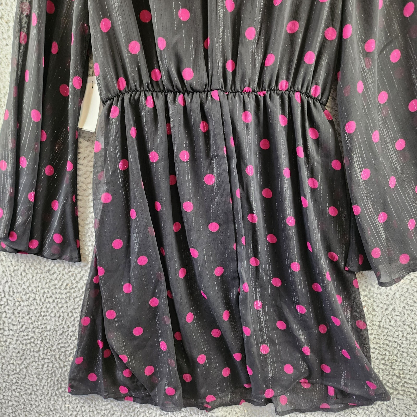 Emma & Michelle Faux Wrap Dress Women's L Black/Red Dot Snap Front Button Back - Picture 12 of 13
