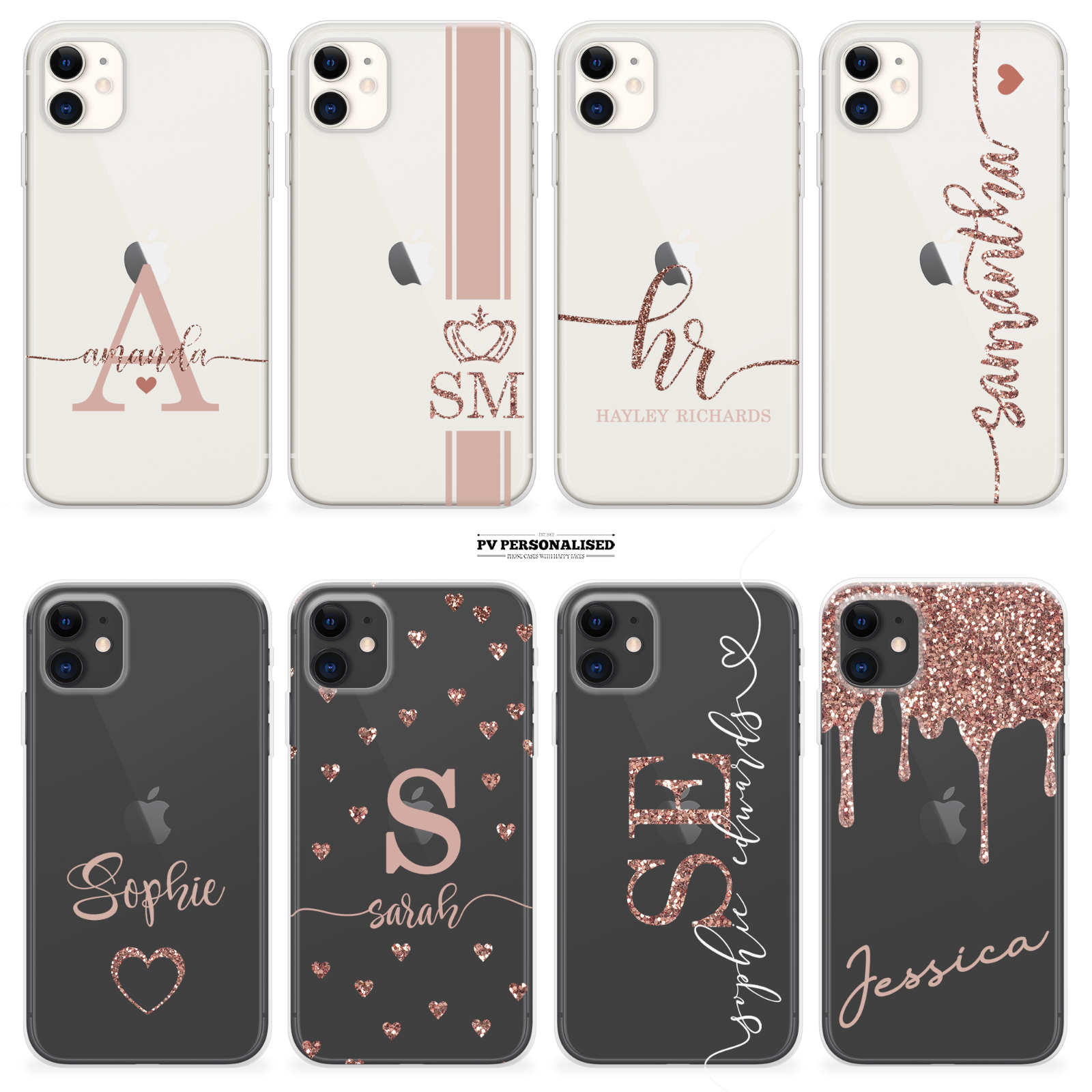 Personalised Phone Case Clear Name Glitter Hard Cover For iPhone 11 Se Xs 7 8 6