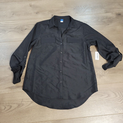 Old Navy Shirt Womens Extra Small Black Career Normcore Button Up Casual NEW