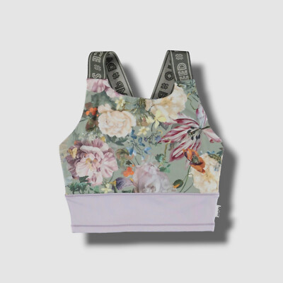$60 Molo Big Kids' Girl Purple Floral Sports Bra Crop Top Size 7-8