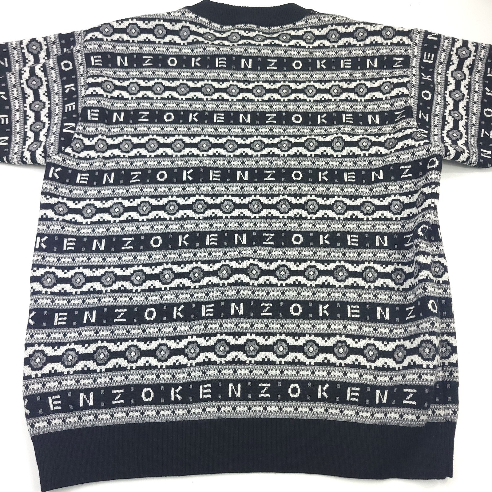 Pre-owned Kenzo $640  Logo Jacquard Black Crewneck Wool Jumper Sweater Mens Size Xl