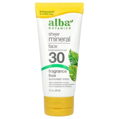 Прозрачный минеральный солнцезащитный лосьон для лица, SPF 30, без отдушек, 2 жидких унции (59 мл)