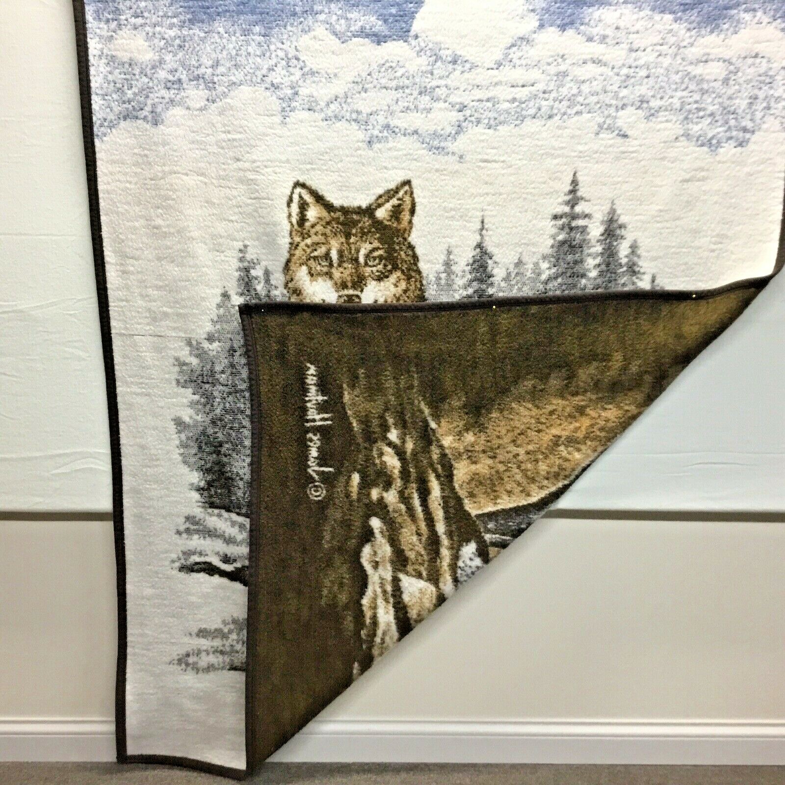 Biederlack~Howling Wolves~Hautman~Wolf~Throw~Reversible~Moon~Vintage~USA made
