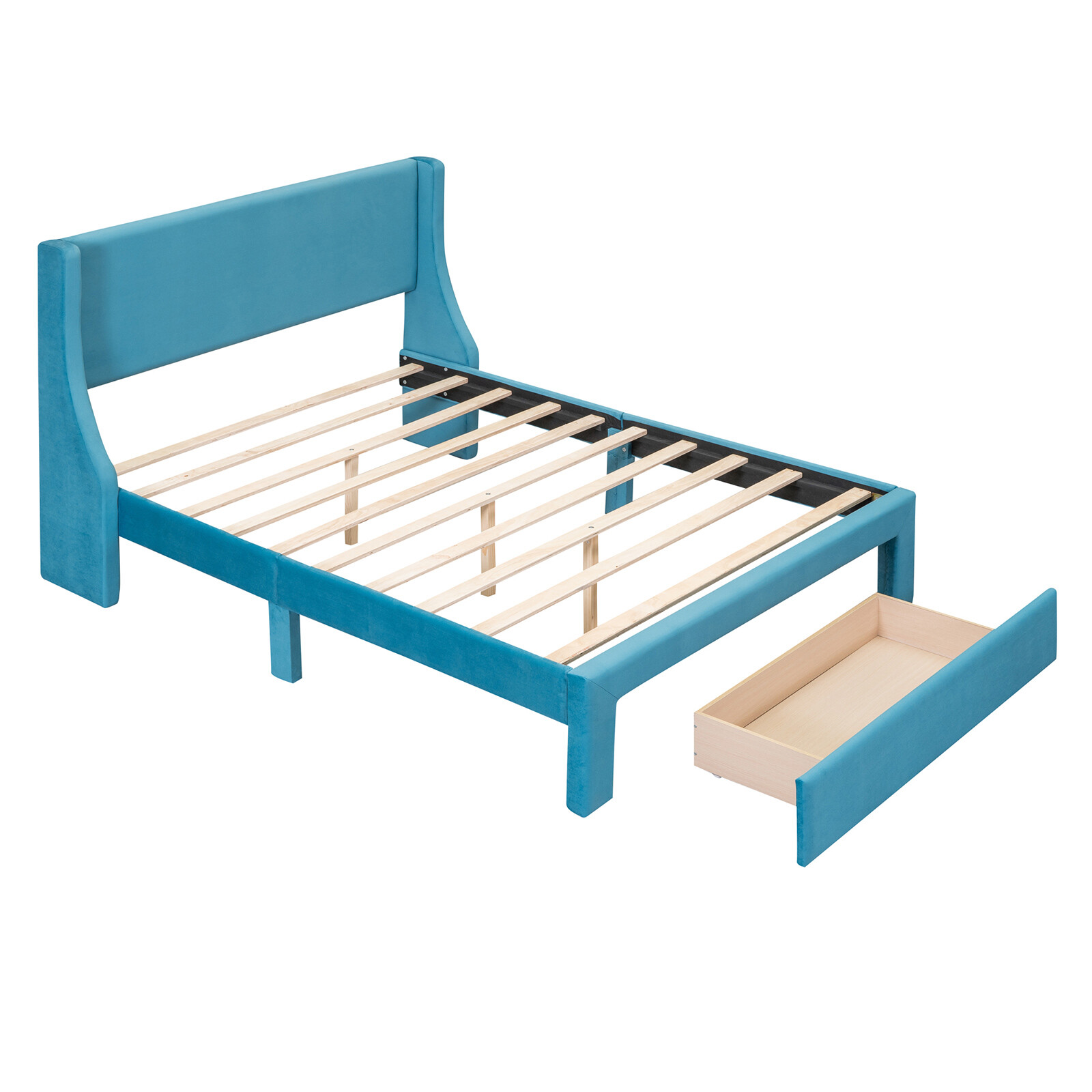 Full/Queen Platform Bed Frame With Soft Upholstered Headboard&Storage Drawer