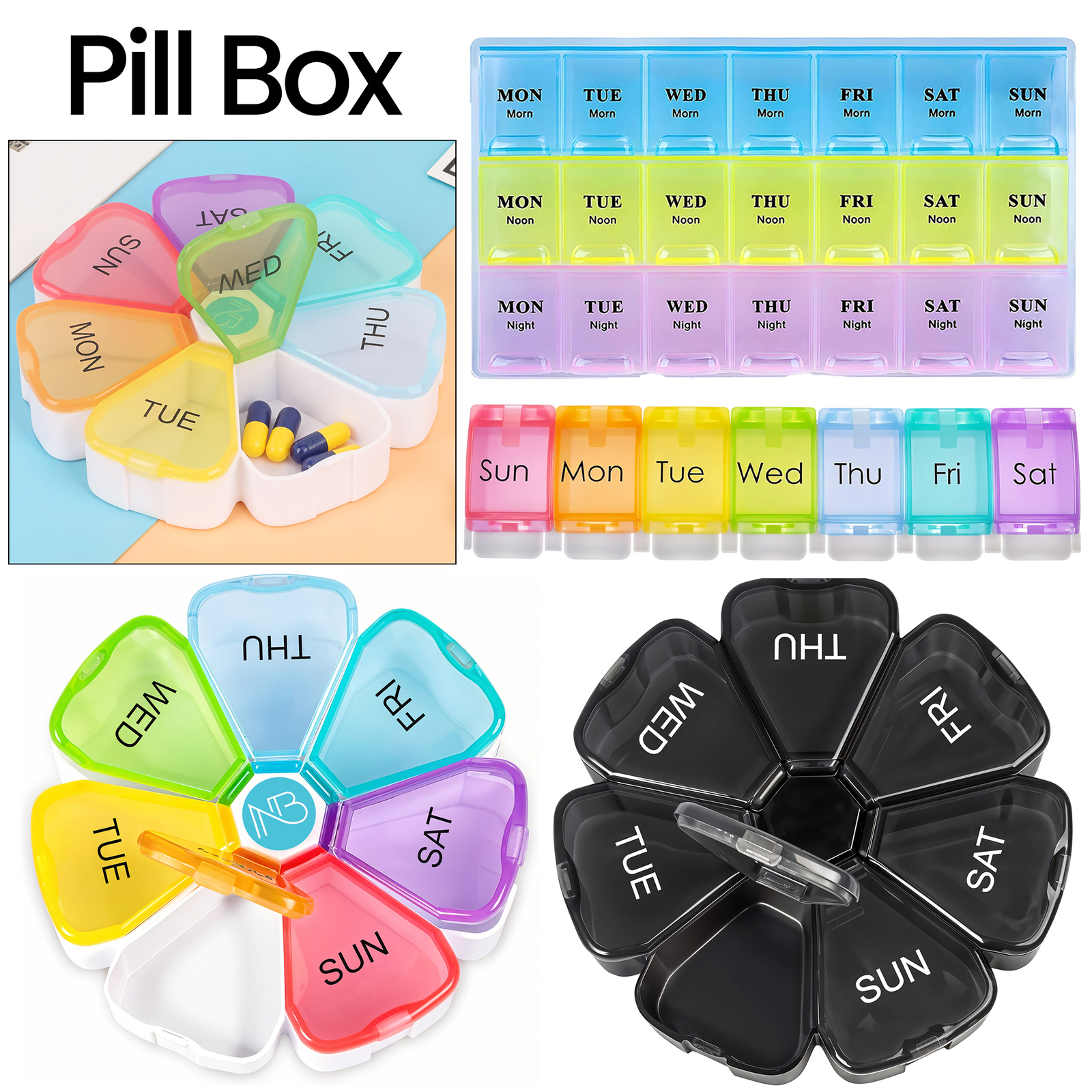 Weekly Daily Pill Box 7 Day Organiser Night Tablet Medicine Storage Dispenser