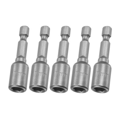 5 PCS 7mm Magnetic Nut Setter Drill Bits 1/4'' Quick-Change Nut Driver Bit