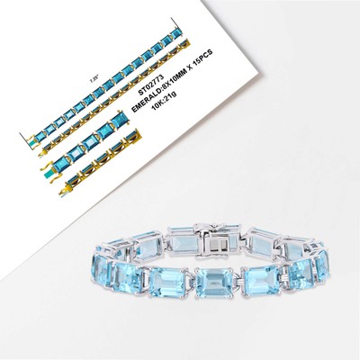Pre-owned Amour 59 3/4 Ct Tgw Emerald-cut Sky-blue Topaz Tennis Bracelet In Sterling