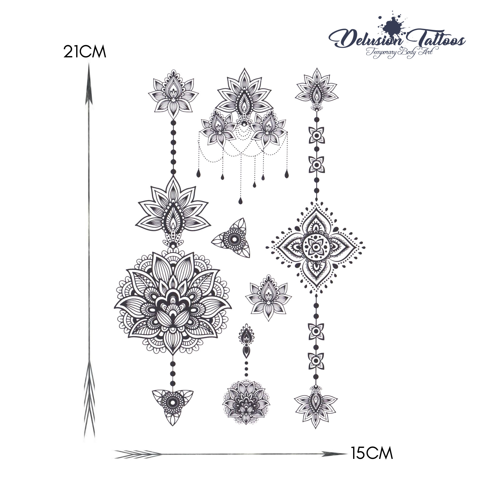 Temporary Tattoo Set - Mandala Lotus Flower Henna Tribal Sexy Body Art Womens