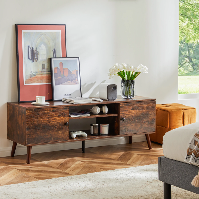 Wooden TV Stand for 60-Inch TVs, Entertainment Center with Adjustable Shelves