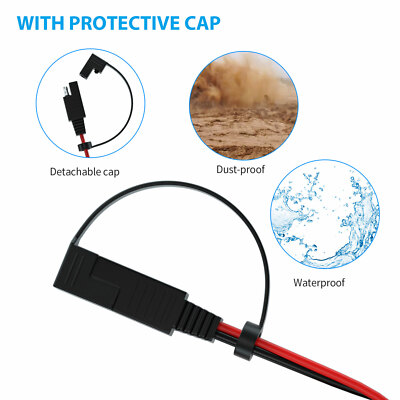 2Pcs 1.4m SAE Battery Connector Cable 2-Pin Ring Terminal Harness Extension Wire