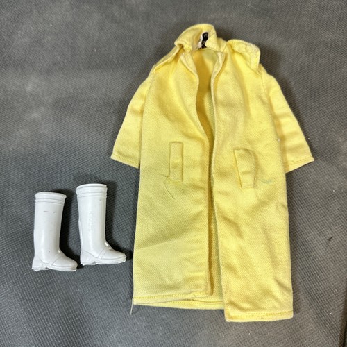 Vintage Barbie Doll Clothes Rain Coat #949 Yellow Jacket 1960's And Boots Preown